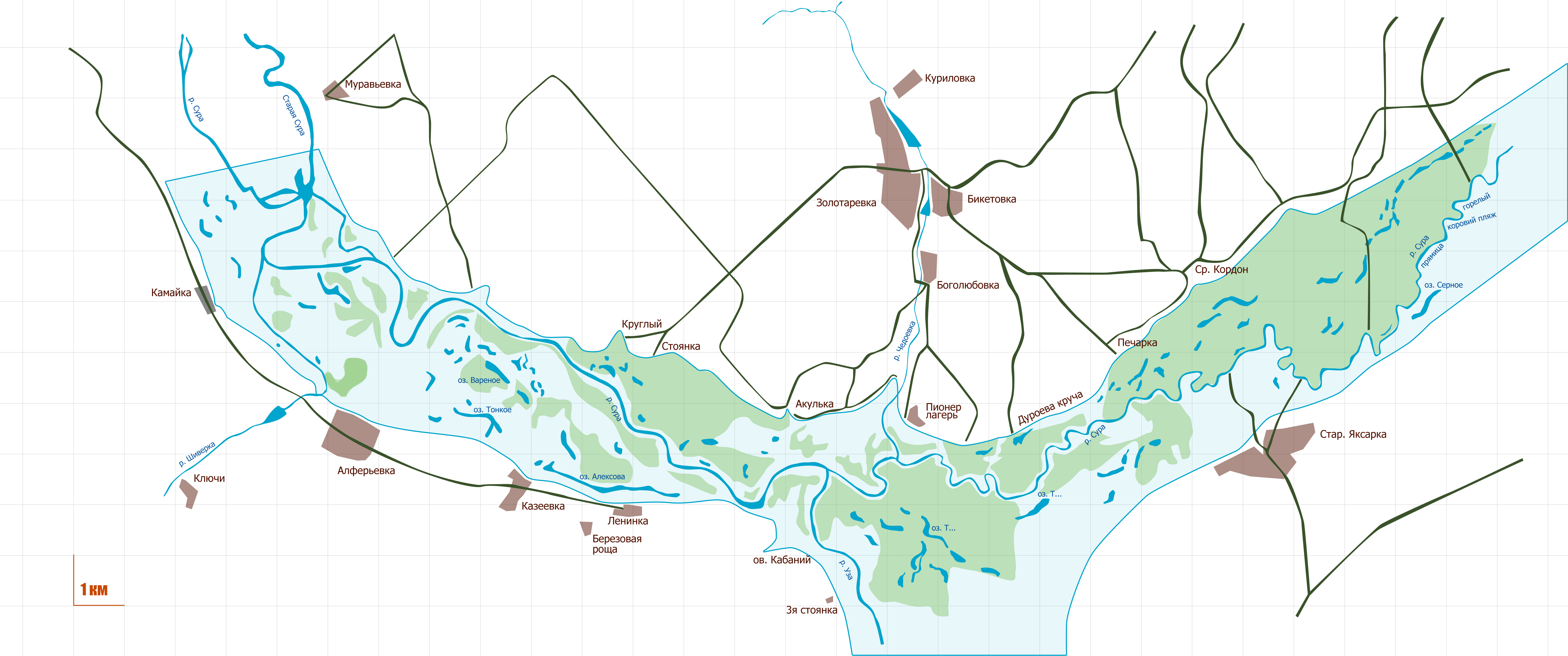 карта глубин сурского водохранилища.